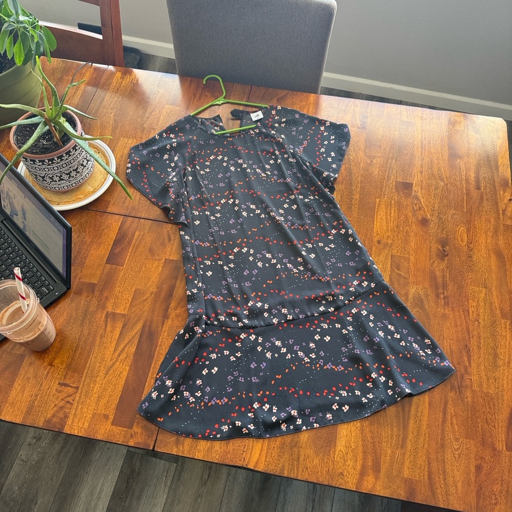 CAbi Gray Floral Midi Dress